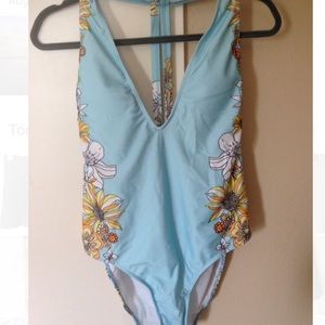 Floral turquoise one piece swim
